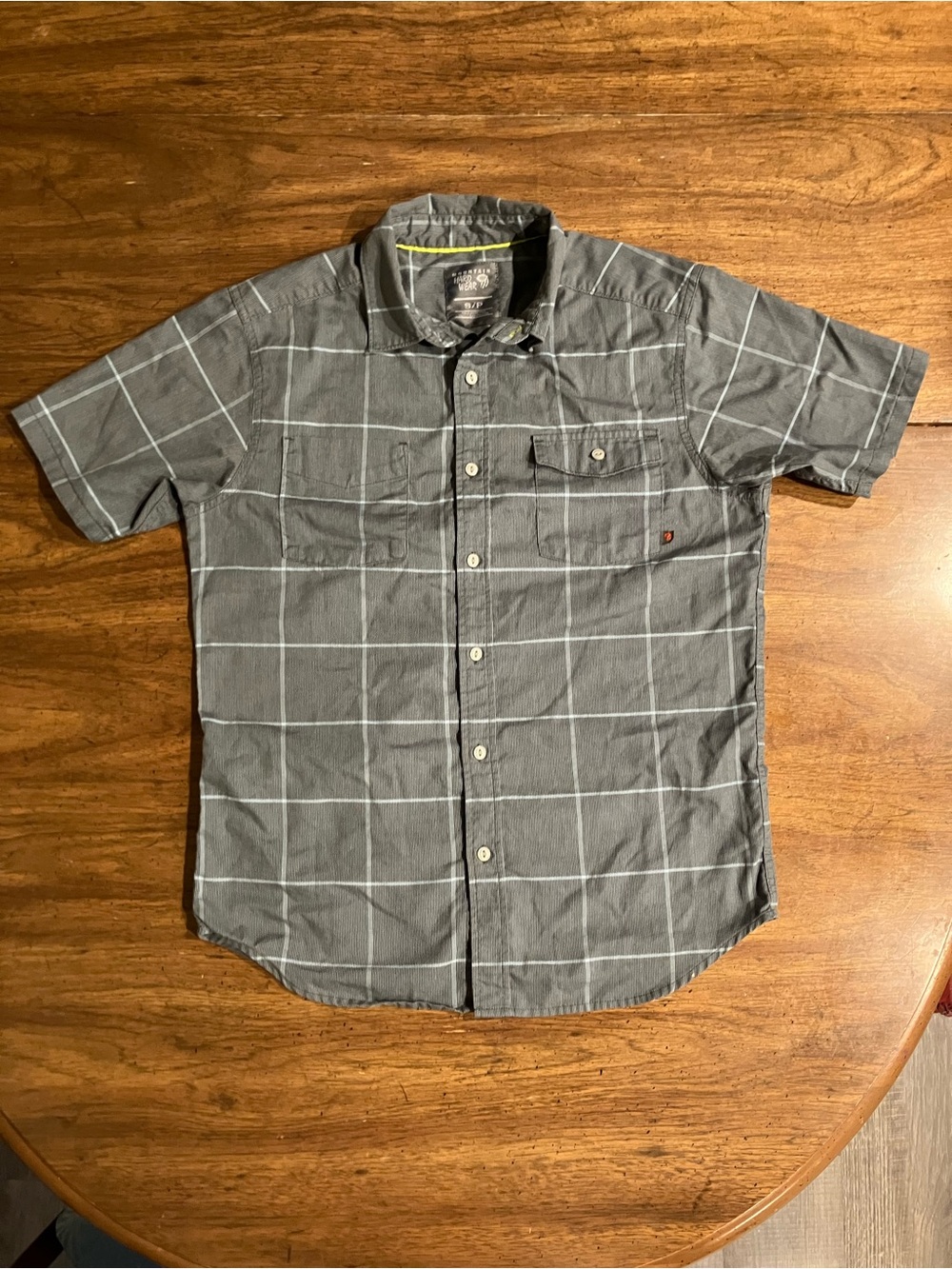Mountain Hardwear Shirt Grey Windowpane Plaid Short-Sleeve Button-Up Mens Small